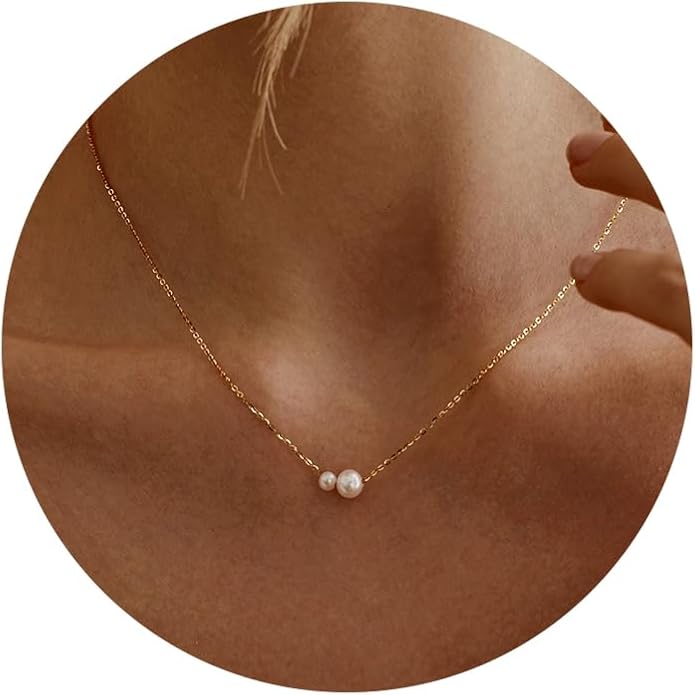 Pearl Necklaces for Women Trendy, 14k Gold Plated Dainty Necklace Simple Pearl Drop Single Charm Pendant Necklace Birthday Wedding Gifts Gold Jewelry for Women