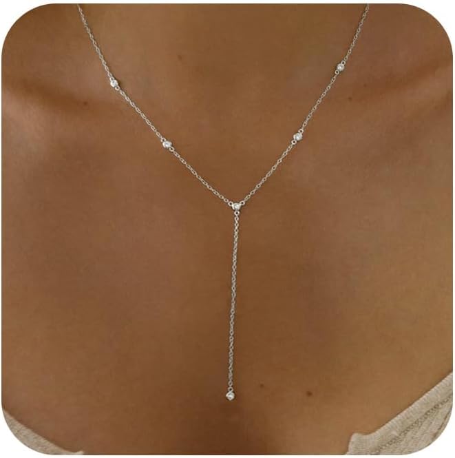 Gold Necklace for Women, Dainty Gold Long Necklaces 14k Gold Plated Prom Lariat Necklace Cute Choker Necklaces for Women Trendy Stuff Fashion Costume Gold Accessories Christmas Jewelry Gifts