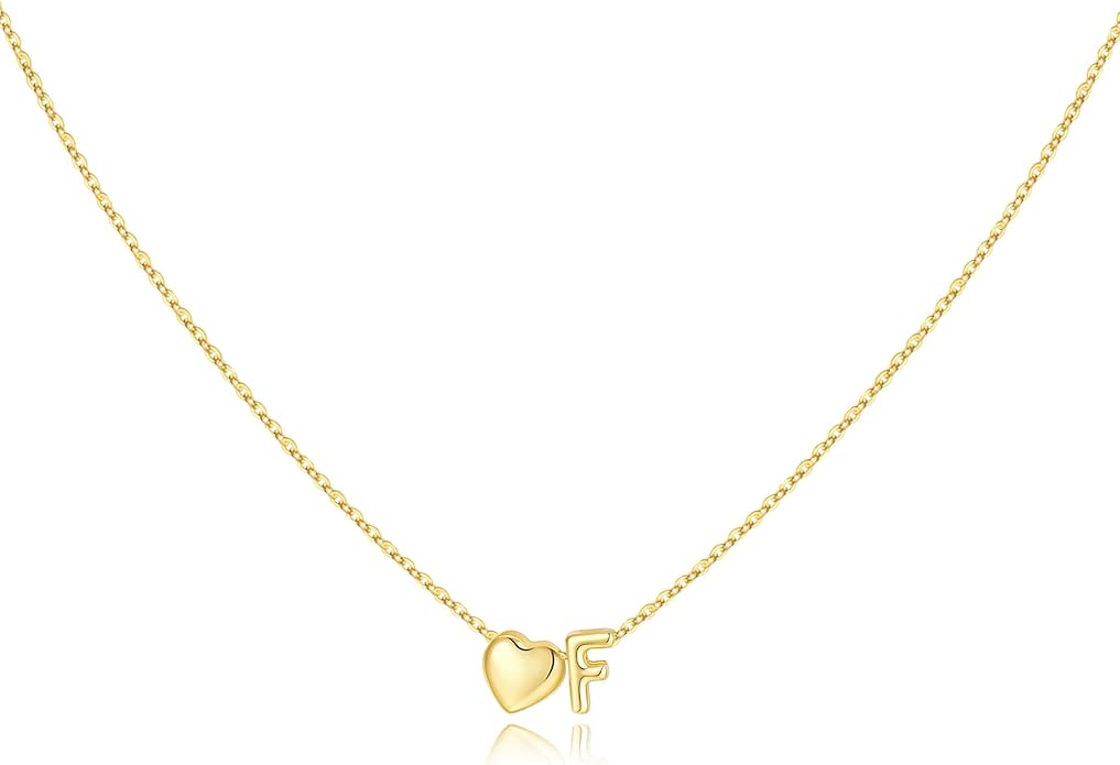 M MOOHAM Valentines Gifts for Kids Her - Heart Initial Necklaces for Women Girls 14K Gold Plated Tiny Heart Necklace Jewelry for Kids Personalized Birthday Gifts for Teen Girls Trendy