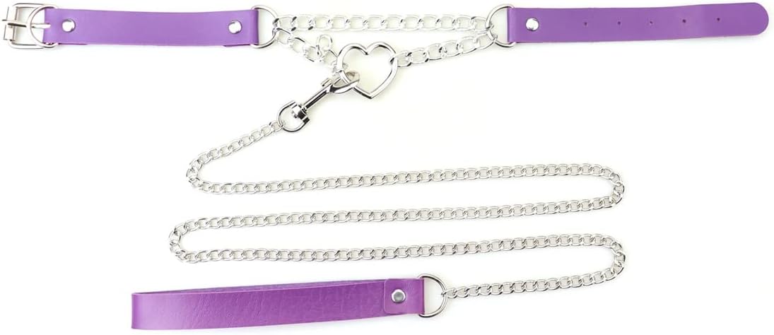 Harajuku Peach Heart Choker Punk Hauling Chain PU Leather Collar Gothic Necklace NightClub Goth Leash Belts