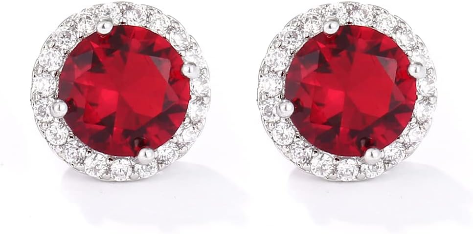 YOMELA Cubic Zirconia Earrings Studs, Halo CZ Birthstone Simulated Diamond Stud Earrings for Women