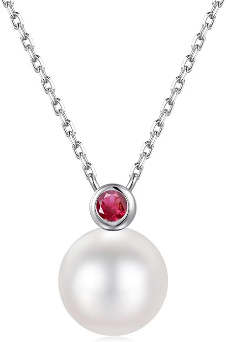 Iefil Valentines Day Gifts for Her - 9-10mm Freshwater Pearl Necklace for Women, Anniversary Birthday Gifts for Wife Mom Girlfriend, S925 Sterling Silver Pearl & Birthstone Necklace, Jewelry for Women