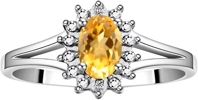 Rylos 14K White Gold Classic Halo Ring: Diamonds, 6X4MM Oval Gemstone - Birthstone Jewelry for Women - Stunning Diamond Gold Ring Sizes 5-10