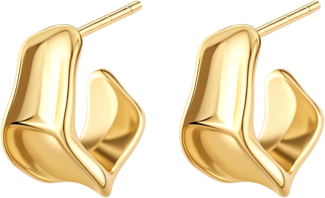 Chunky Gold Hoop Earrings for Women, 14K Gold/Silver Plated Statement Geometric Drop Dangle Earrings Trendy Knot Stud Hypoallergenic Fashionable Gift for Women