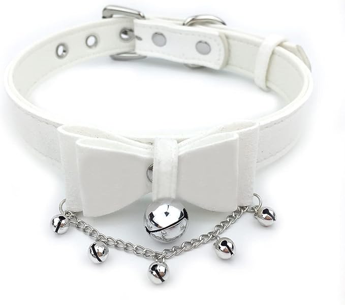 Destiny Love Bell Padlock Choker Collar Necklace Lolita Bow Collar Cat Kitty Velvet Necklace with Heart Lock and Key with Box for Women and Men
