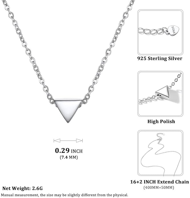 ChicSilver Personalized 925 Sterling Silver Dainty Small Heart/Star/Moon/Dot/Triangle Pendant Necklace for Women, Silver/Gold/Rose Gold/Black (with Gift Box)
