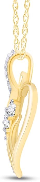 3 Stone Heart Pendant Necklace for Women in 14K Gold Over 925 Sterling Silver, Natural Diamond, Moissanite or Lab-Grown Diamond (0.25 Ct), Dainty Jewelry Gift with 18" Chain for Her Valentine’s Day