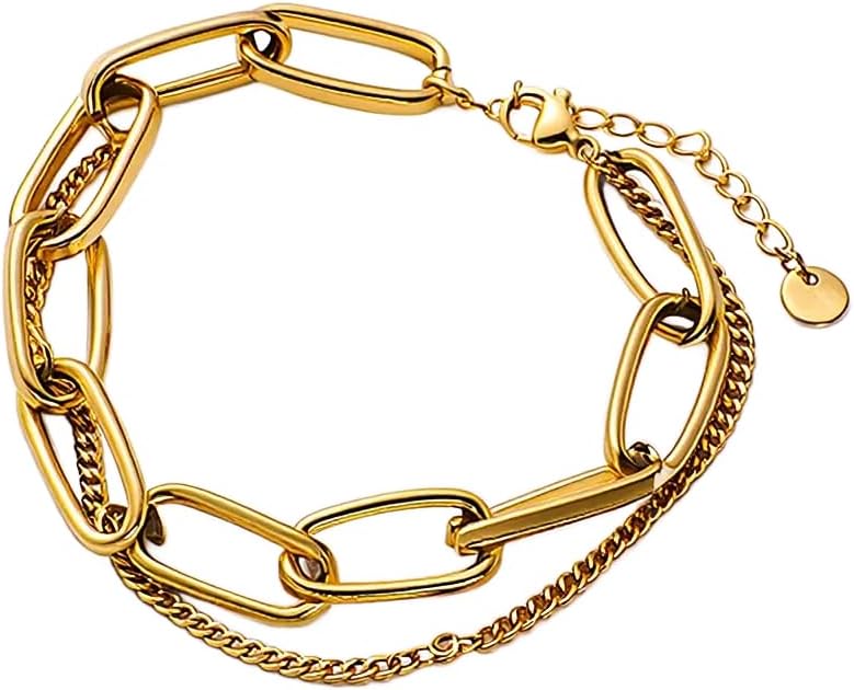 Solza Gold Chain Bracelet for Women – Adjustable Stainless Steel Heart Link Bracelet, Gold-Tone Non-Tarnish Fashion Jewelry