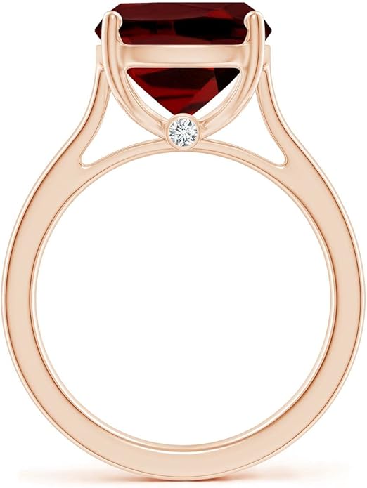 Angara Cushion Garnet Solitaire Ring in Sterling Silver/14K Solid Gold/Platinum | Natural Garnet Solitaire Ring for Women | January Birthday, Anniversary, Gemstone Jewelry Gift