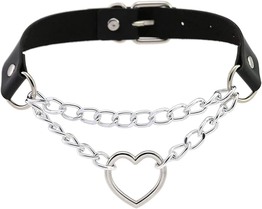 Harajuku Peach Heart Choker Punk Hauling Chain PU Leather Collar Gothic Necklace NightClub Goth Leash Belts