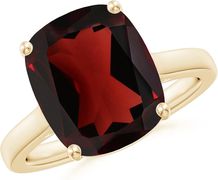 Angara Cushion Garnet Solitaire Ring in Sterling Silver/14K Solid Gold/Platinum | Natural Garnet Solitaire Ring for Women | January Birthday, Anniversary, Gemstone Jewelry Gift