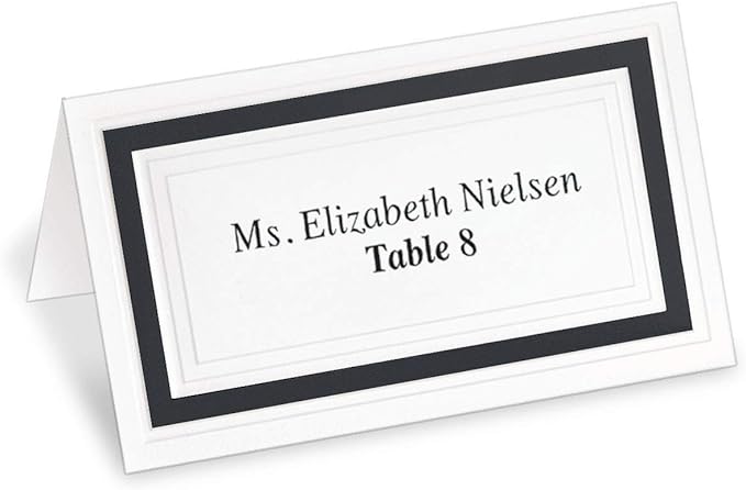 White 38lb Cover Stock Folded Place Cards with Black Foil Border, Micro-Perforated, 2" x 3 1/2", 100/Pack, Laser and Inkjet Compatible