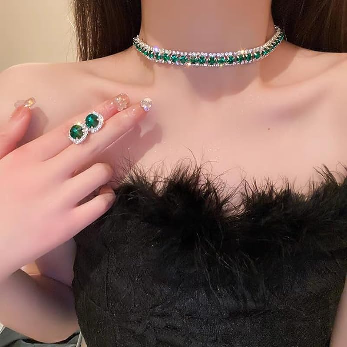 Women Rhinestone Crystal Jewelry Set Crystal Tennis Design Rhinestone Choker Necklace Link Bracelet Teardrop Earrings Set Wedding Bridal Bridesmaids Party