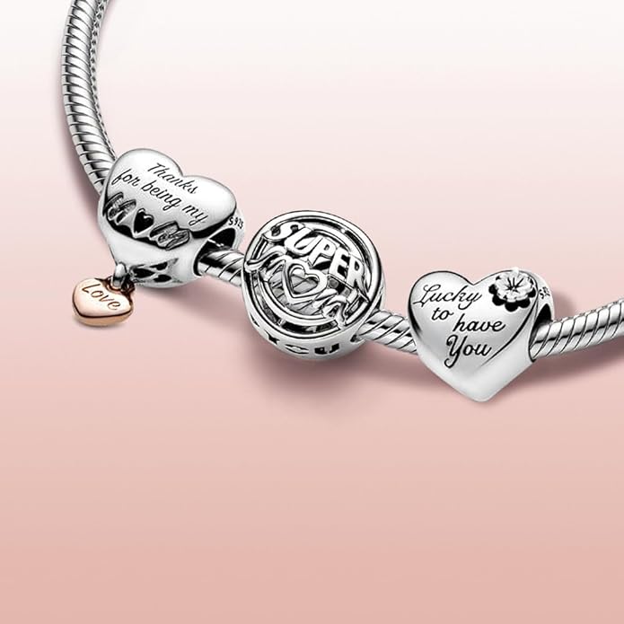 Family Mom Heart Charms 925 Sterling Silver Bead for Bracelets and Necklaces For Women Jewelry Present