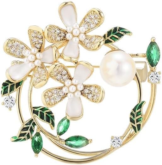 Flower Brooch Pin Rhinestones Pearl Flower Brooches Floral Pin Jewelry for Women Girls