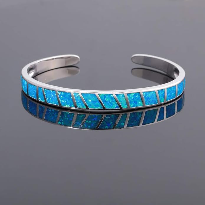 CiNily Womens Cuff Bracelet,Opal Bangle Bracelets Gold Plated Hypoallergenic Ladies Gemstone Open Cuff Bangle Bracelet