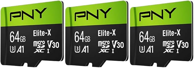 PNY 64GB Elite-X Class 10 U3 V30 microSDXC Flash Memory Card, 3 Count (Pack of 1) - 100MB/s, Class 10, U3, V30, A1, 4K UHD, Full HD, UHS-I, Micro SD