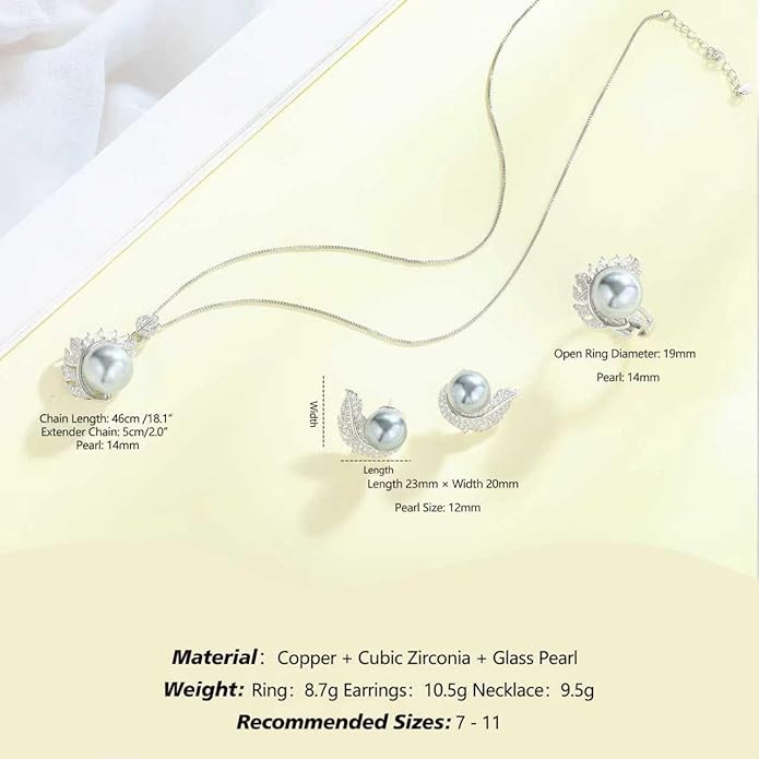 Jewelry set for Women Trendy Elegant 14K Gold/Silver Plated Imitation Pearl Necklace Pendant Earrings and Ring Inlaid With CZ - Wedding Fashionable Jewelry Gift