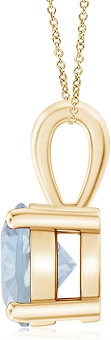 Angara Natural Aquamarine Solitaire Pendant for Women | Round Aquamarine Solitaire Pendant Necklace in 14K Solid Gold/Silver/Platinum With 18" Chain | March Birthday, Gemstone Jewelry Gift