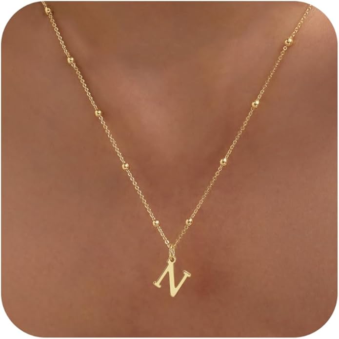 Valentines Gifts for Her Women - Initial Necklaces for Women Dainty 14k Gold Plated A-Z Letter Pendant Name Necklaces Cute Charm Choker Fashion Accessories Non Tarnish Trendy Jewelry Gift