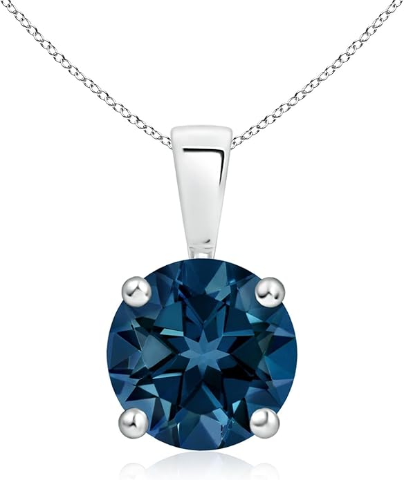 Angara Natural Blue Topaz Solitaire Pendant for Women | Classic Prong-Set Round Blue Topaz Pendant in 14K Solid Gold/Silver/Platinum With 18" Chain | December Birthday, Gemstone Jewelry Gift