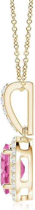 Angara Natural Pink Sapphire Pendant for Women | Vintage Style Oval Pink Sapphire Halo Pendant in 14K Solid Gold/Platinum With 18" Chain | Birthday, Anniversary, Gemstone Jewelry Gift
