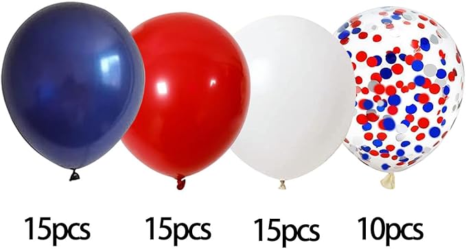 Fourth of July Balloons,55pcs 12inch Navy Blue Red White Latex Helium Balloons,Blue Red White Confetti Balloon for Independence Day Patriotic Anniversary Party Decoratio