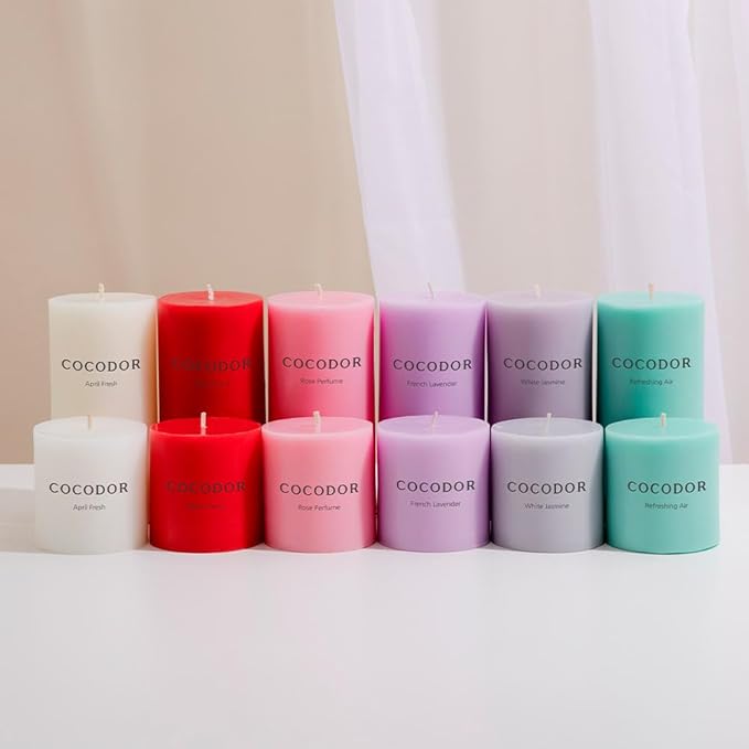 COCODOR Scented Pillar Candles, 3x6 Inch, April Fresh, Candle Set of 3, Long Buring 85 Hours, Candles for Weddings, Party, Dinner, Home Decor.