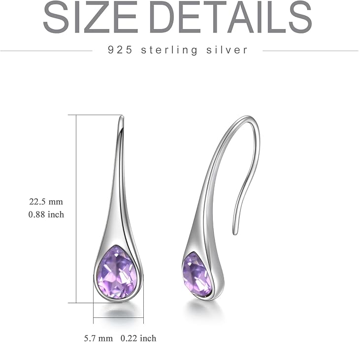 925 Sterling Silver Small Pear-Shaped Modern Style Hook Earrings with Crystals from Austria