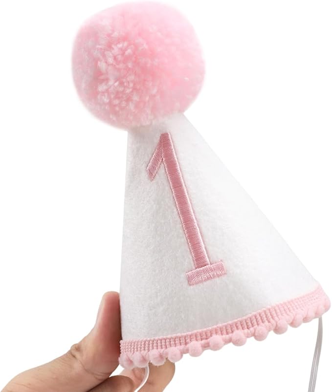 Boy/Girl 1st Birthday Party Crown, Pink 1st Birthday Embroidered Party Hat, Blue One Party Hat For Boys/Girls (PING-1ST-CXMZ)