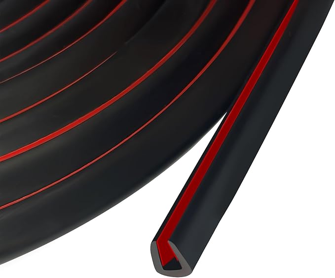 Edge Trim, 1/8" Rubber Edge Trim, Flexible Self Adhesive U Channel Edge Protector for Glass, Mirror, Plywood, Steel Panel Sharp Edges, U Shaped Peel and Stick Trim, Black Color, 20Ft