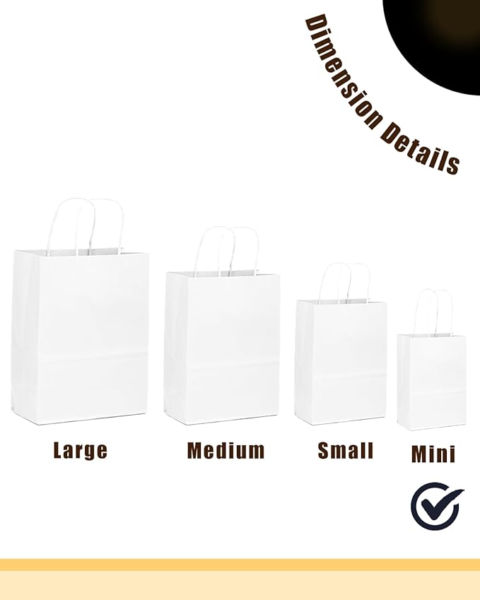 qiqee 200-Packs White Paper Gift Bags with Handles Bulk 4.5"x2.5"x6" Mini Size Paper Bags Multiple Uses