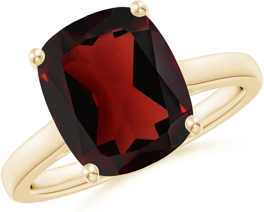 Angara Cushion Garnet Solitaire Ring in Sterling Silver/14K Solid Gold/Platinum | Natural Garnet Solitaire Ring for Women | January Birthday, Anniversary, Gemstone Jewelry Gift
