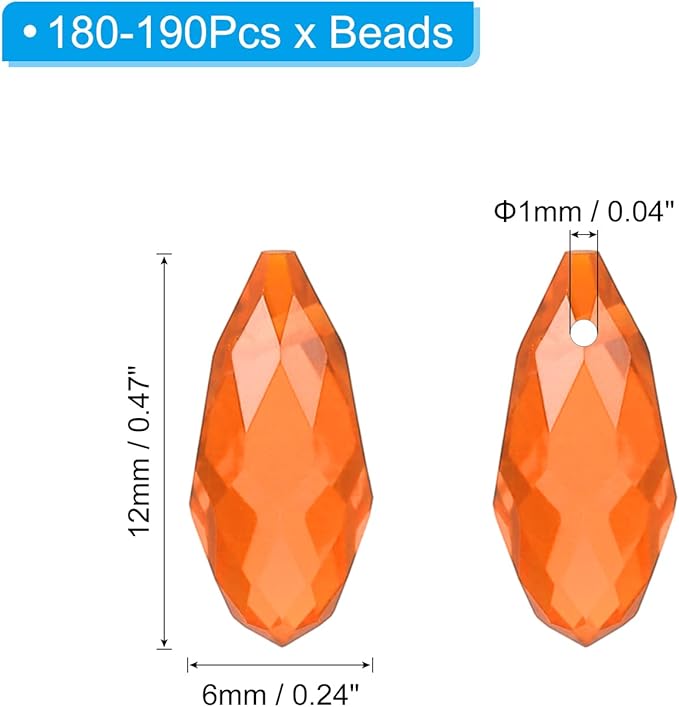 PATIKIL 2 Strands 180-190Pcs Teardrop Crystal Beads, 12x6mm Faceted Teardrop Briolette Horizontal Glass Beads Loose Bead for Bracelet Jewelry Making, Orange Red