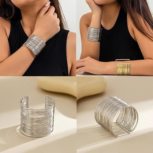 3PCS Chunky Gold Cuff Bracelets for Women Gold Statement Bangle Bracelets Set Arm Cuff Upper Arm Punk Jewelry