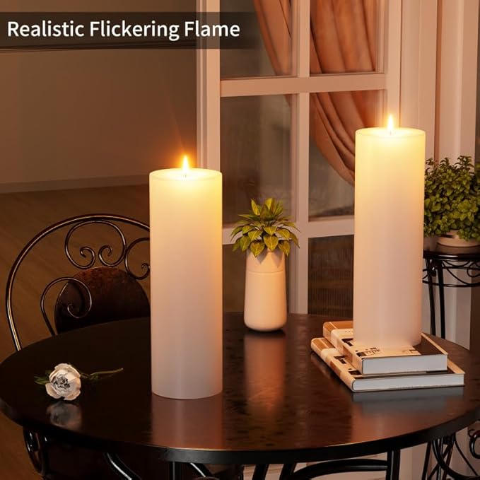 12" x 4" Large Outdoor Candle with Timer Waterproof Flickering LED Flameless Candle Battery Operated with Remote Fake Pillar Candle Realistic for Patio Porch Lantern, White 1 Pack