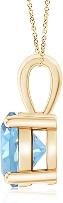 Angara Natural Aquamarine Solitaire Pendant for Women | Round Aquamarine Solitaire Pendant Necklace in 14K Solid Gold/Silver/Platinum With 18" Chain | March Birthday, Gemstone Jewelry Gift