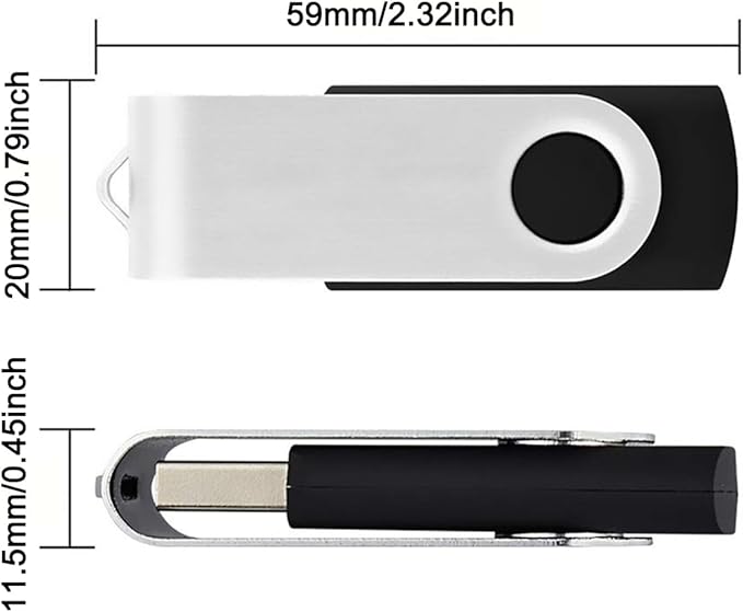 5 Pack 32GB USB Flash Drive with Type C Adapter and Storage Box USB 2.0 High Speed Metal Pen Drive 360° Rotatable Storage Memory Stick for Phone/Pad/PC/Laptop/Android - Black(5-Pack 32GB)