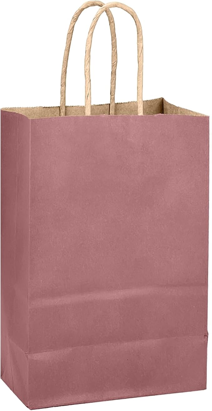 qiqee Dusty Rose Brown Gift Bag with Handles Bulk 24Pcs Paper Bags -10.6"x8.3"x4.3"Party Favor Bags - Solid Color