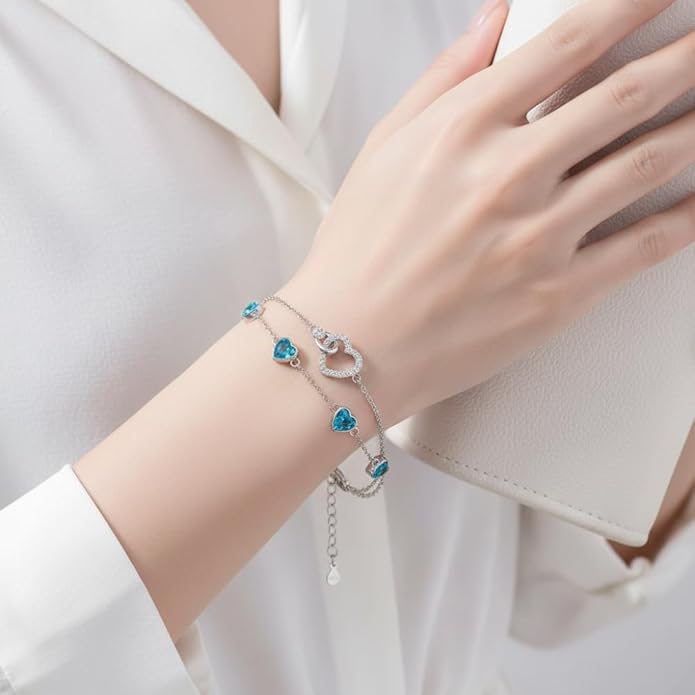 Prismata Infinity Birthstone Charm Link Bracelet 925 Sterling Silver Adjustable 12 Months Birthstone Infinity Bracelet Birthday Jewelry Gifts for Women Mom Her,with 7"+2" chain