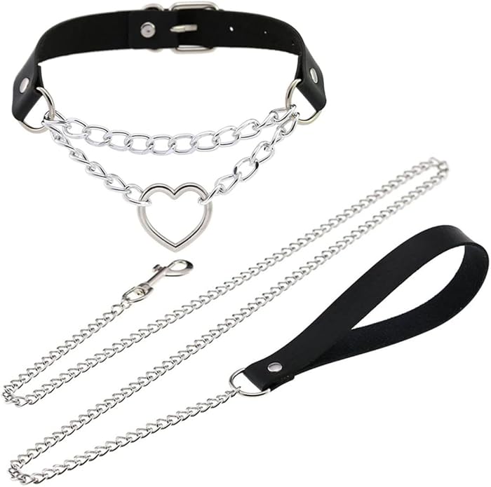 Harajuku Peach Heart Choker Punk Hauling Chain PU Leather Collar Gothic Necklace NightClub Goth Leash Belts