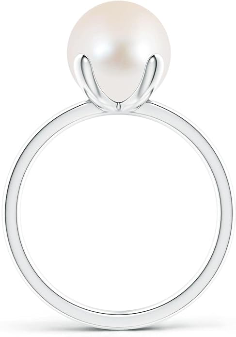 Angara Freshwater Pearl Solitaire Ring for Women | Round Freshwater Cultured Pearl Solitaire Ring in 14K Solid Gold/Silver | June Birthday, Anniversary, Gemstone Jewellery Gift