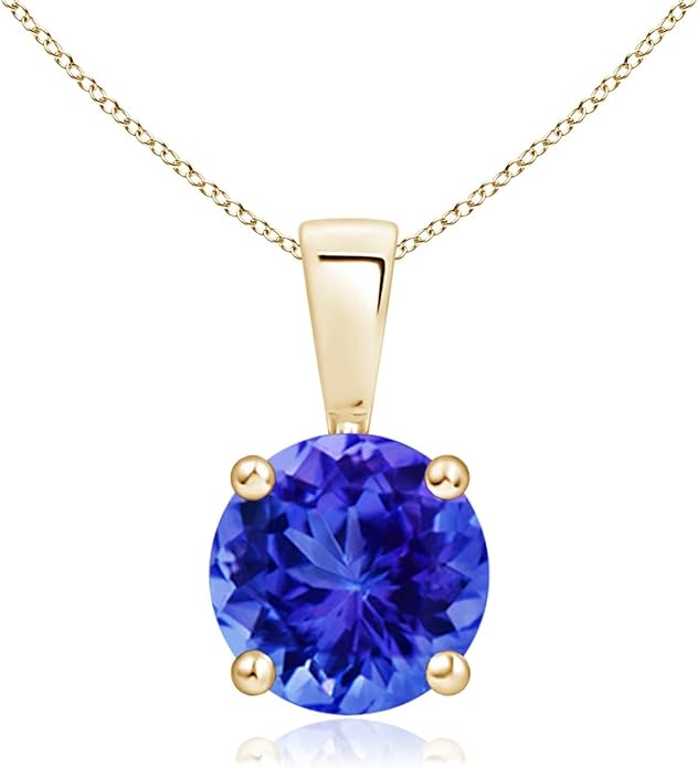 Angara Natural Tanzanite Solitaire Pendant for Women | Round Tanzanite Solitaire Pendant Necklace in 14K Solid Gold/Silver/Platinum With 18" Chain | December Birthday, Gemstone Jewelry Gift