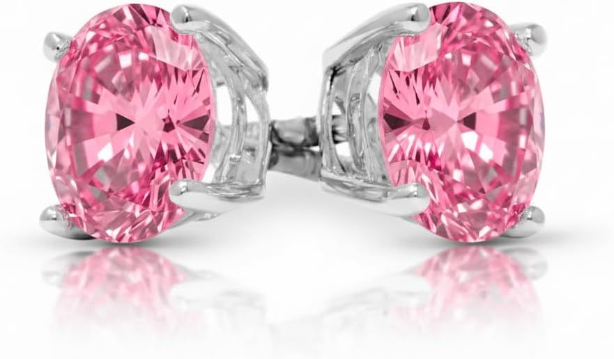 14K White Gold Moissanite Earrings Men & Women, Solid Gold Simulated Diamond and Lab Diamonds Studs for Men & Women, 1ct - 2ct Round, Princess, Heart, Halo Cut, Dangle, Lever or Screw Back Earrings, VVS1, D Color, Pink or Blue - Luxury Gift Box