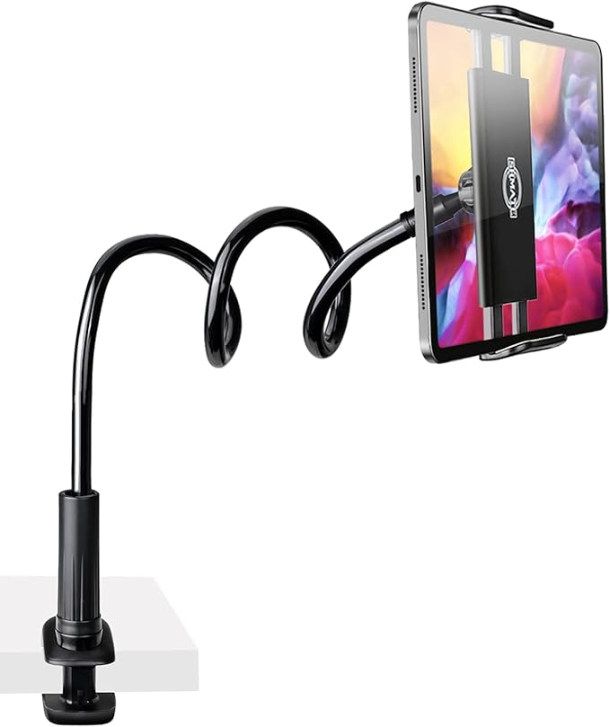 Gooseneck Tablet Phone Holder | Kindle Stand Holder for Bed | 33in Flexible Long Arm Clamp Clip Mount for iPhone, iPad, Switch, Galaxy Tabs, Kindle Fire, 4.7''-11'' Tablet Devices