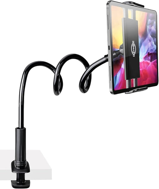 Gooseneck Tablet Phone Holder | Kindle Stand Holder for Bed | 33in Flexible Long Arm Clamp Clip Mount for iPhone, iPad, Switch, Galaxy Tabs, Kindle Fire, 4.7''-11'' Tablet Devices