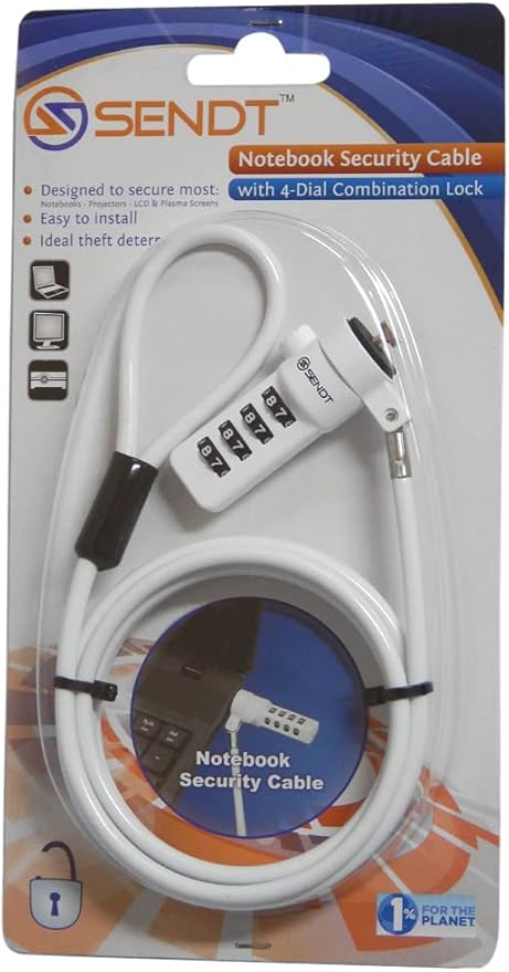 Sendt White Notebook/Laptop Combination Lock Security Cable