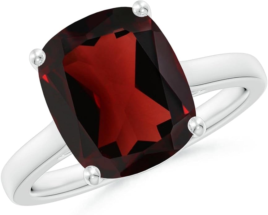 Angara Cushion Garnet Solitaire Ring in Sterling Silver/14K Solid Gold/Platinum | Natural Garnet Solitaire Ring for Women | January Birthday, Anniversary, Gemstone Jewelry Gift