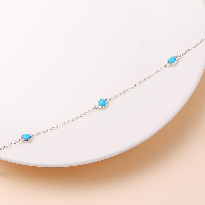 FLYOW S925 Sterling Silver Dainty Butterfly/Moonstone/Turquoise/Agate/Circle Choker Necklace Short Dainty Layered Pendant Necklace Jewelry for Women Girls