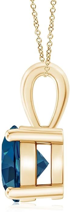 Angara Natural Blue Topaz Solitaire Pendant for Women | Classic Prong-Set Round Blue Topaz Pendant in 14K Solid Gold/Silver/Platinum With 18" Chain | December Birthday, Gemstone Jewelry Gift